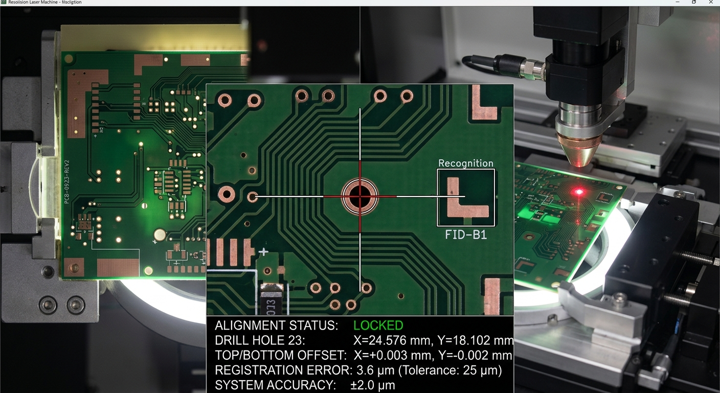 Camera detecting fiducial markers for PCB alignment