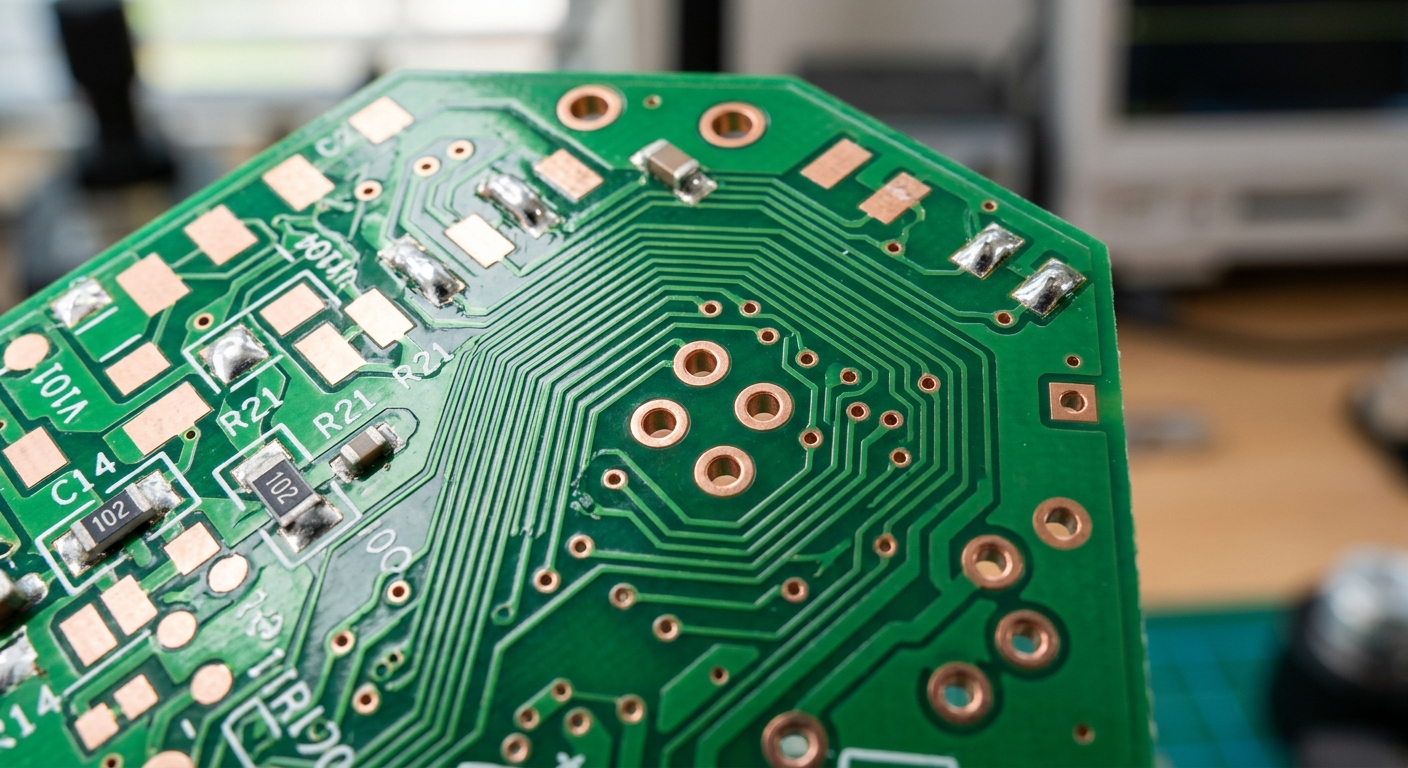 Close-up of finished double-sided PCB